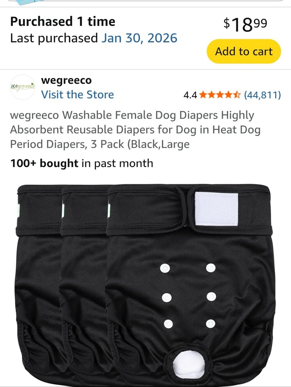 Washable Female DOG Diapers Black Reusable & adjustable New Without Tag - Picture 2 of 5